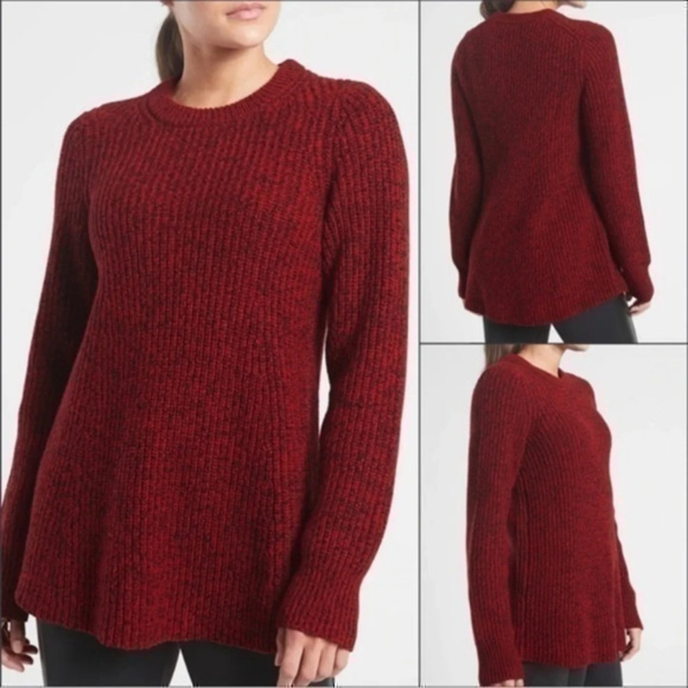 Athleta Sierra Chucky Wool Blend Red Black Swing crew sweater size S